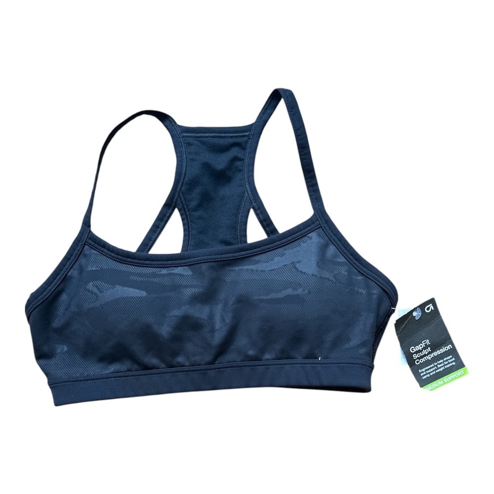 GapFit Sculpt Compression Sports Bra XS Black Camo Medium Support Racerback